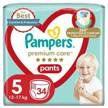 Pampers Дитячі одноразові підгузки-трусики Pampers Premium Care Pants Розмір 5 Junior (11&ndash;17 кг), 34 шт Pampers5Pants34 фото