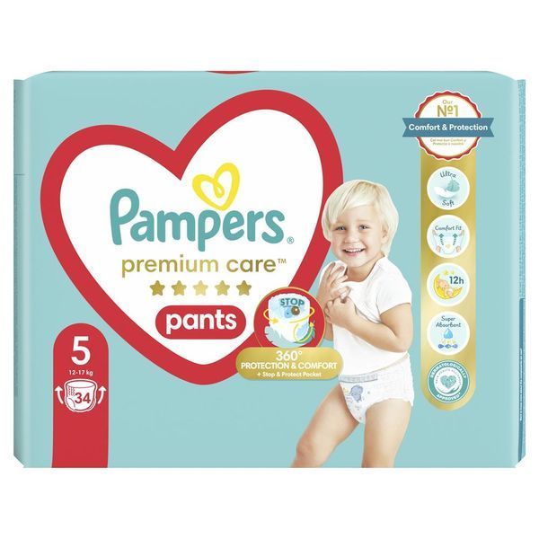 Pampers Дитячі одноразові підгузки-трусики Pampers Premium Care Pants Розмір 5 Junior (11&ndash;17 кг), 34 шт Pampers5Pants34 фото