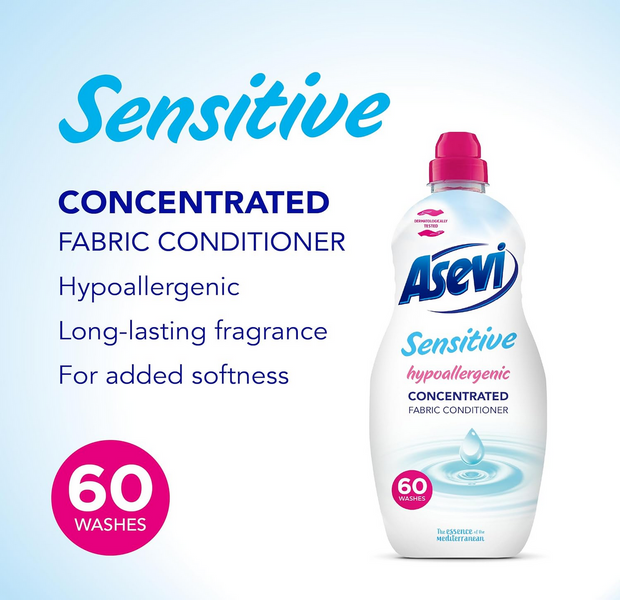 Кондиціонер для білизни концентрований Asevi, Sensetive 1,5 л, 60 прань Asevi60Sensetive фото