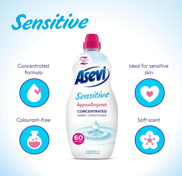 Кондиціонер для білизни концентрований Asevi, Sensetive 1,5 л, 60 прань Asevi60Sensetive фото