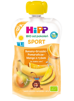 Пюре HiPP ORGANIC Банани, груші, апельсини, манго з рисом 120 г, від 12 міс 120Hipp307872 фото