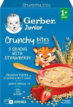 GERBER каша Суха Мультизл. з хрусткими пластівцями та шмат.полуниці з 1року, 200г /0836 GERBER220836 фото