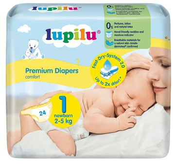 Підгузки Lupilu Premium Comfort, розмір 1 Newborn 24 шт/ 2-5 кг Lupilu1PremiumComfort24 фото