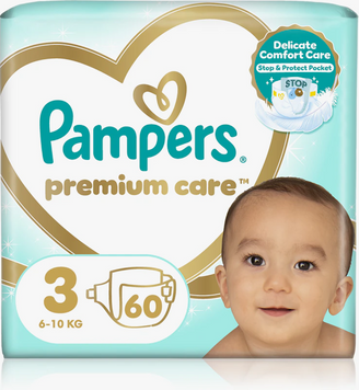 Pampers Дитячі одноразові підгузки Pampers Premium Care Розмір 3 Midi (6&ndash;10 кг), 60 шт Pampers3Midi60 фото