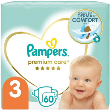 Pampers Дитячі одноразові підгузки Pampers Premium Care Розмір 3 Midi (6&ndash;10 кг), 60 шт Pampers3Midi60 фото